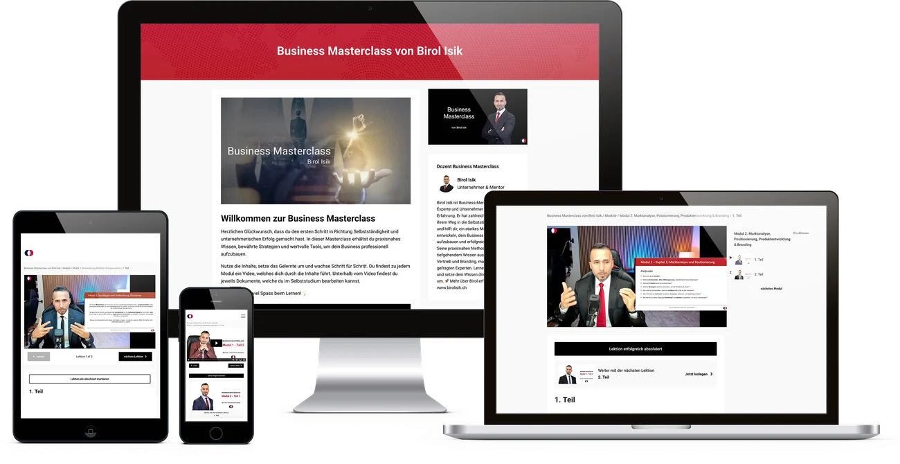 Business Masterclass auf Laptop, Tablet und Smartphone