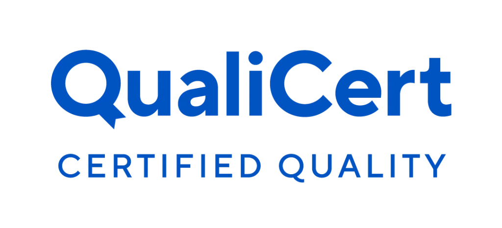 Logo von QualiCert mit dem Zusatz Certified Quality in blauer Schrift